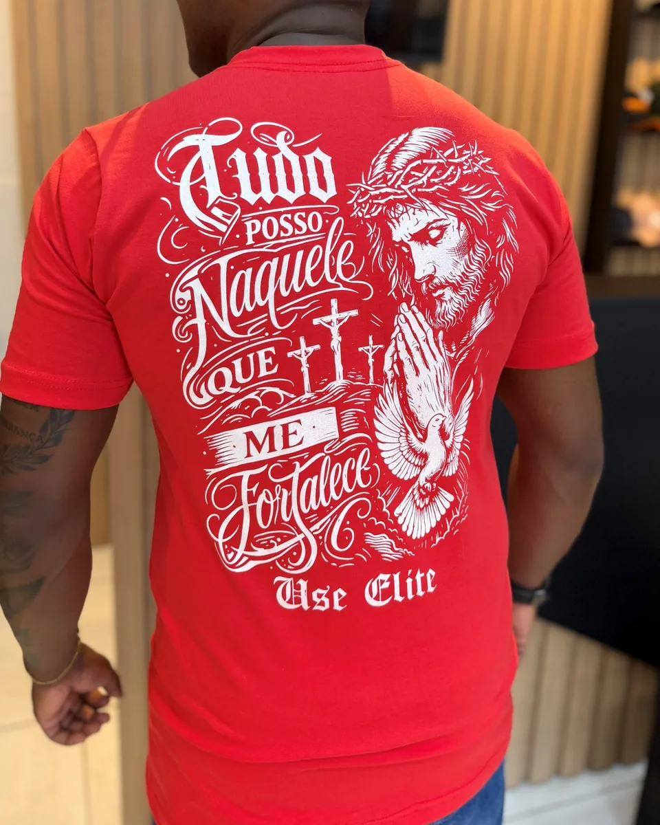Camiseta Vermelha Estampa Tudo Posso Use Elite